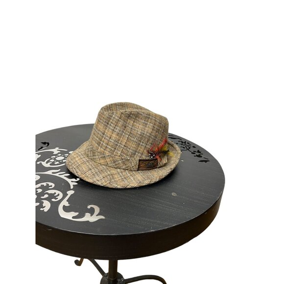 Vintage wool tweed fedora hat with feathers by London Fog Size 7 - Picture 5 of 6